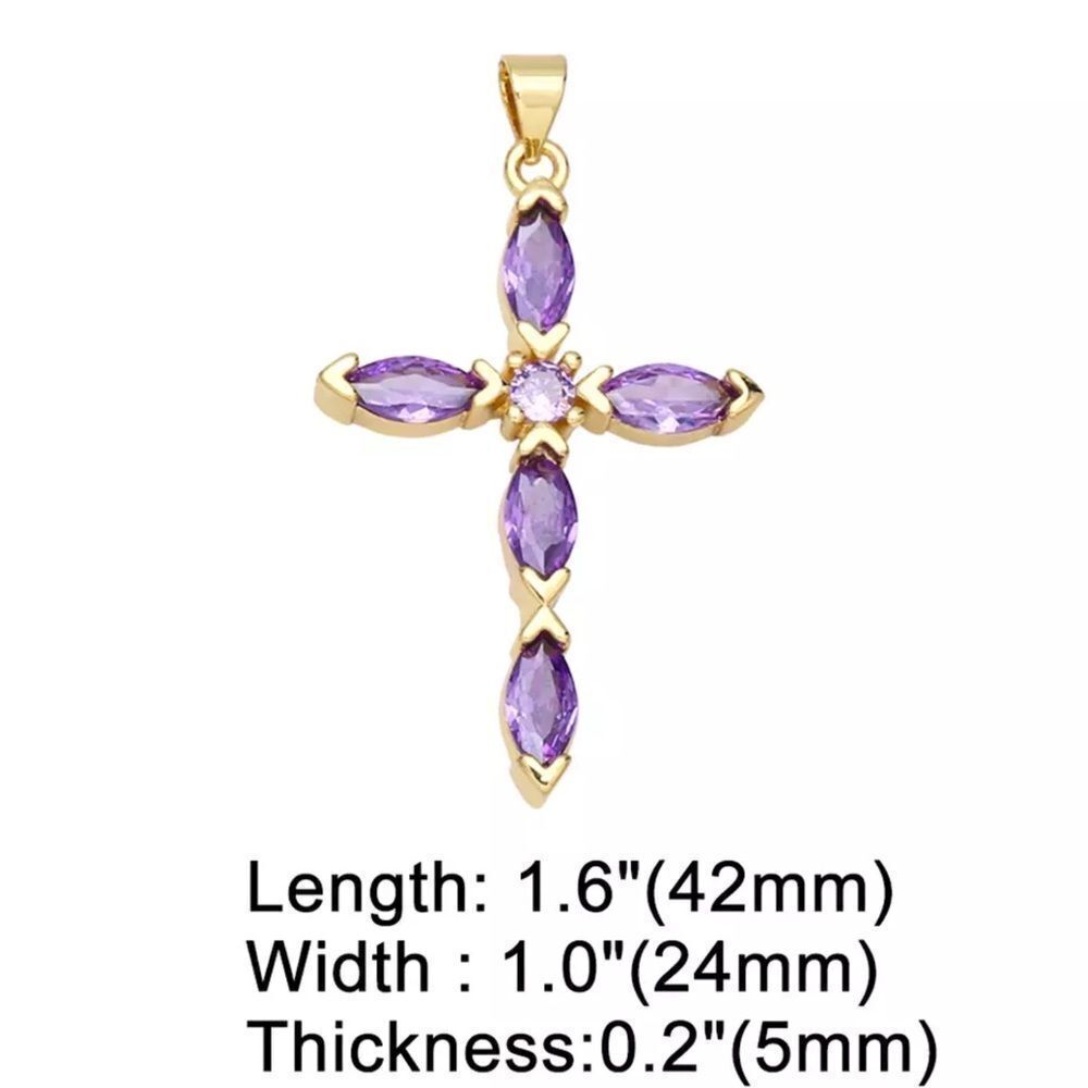 💎O3💎 2.7 ct Amethyst Goldtone Cross Pendant KindLuxuries